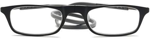 Lanomi Schmal Lesebrille Damen Herren Magnetverschluss Leicht Lesehilfe Sehhilfe mit Elastische Silikon Brillenbänder Schwarz Rahmen Grau Arm 2.25