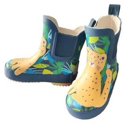 maximo Kindergummistiefel, Babygummistiefel aus Naturkautschuk, blau-grün mit Leopard (432031271005110, EU Schuhgrößensystem, Kleinkind, Numerisch, M, 23)