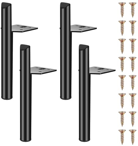 Qeapug 4 Pcs Metal Furniture Legs, 15cm/6 Inch Black Legs for Table, Chair, Cabinet