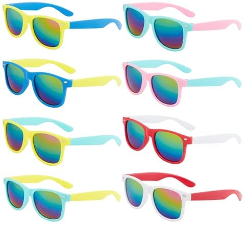 NYGGTYK 8 Stück Kinder-Sonnenbrillen, Bunte Brillen, Neonfarbene Brillen, Bunte Kinder-Brillen, Kinder-Party-Sonnenbrillen, Party-Geschenke, Strand-Pool-Party Im Freien