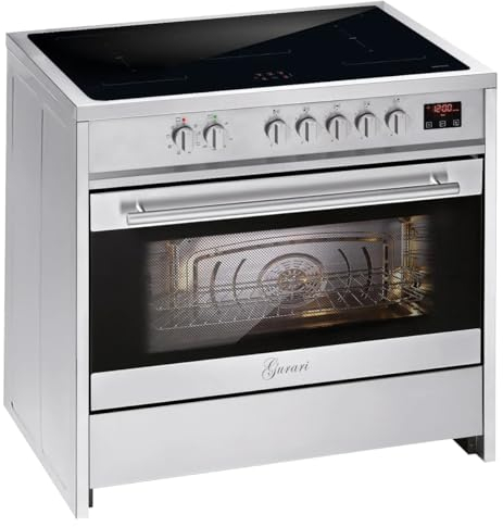 GURARI Fornello a induzione 90 cm GCH E 913 X fornello a induzione con forno elettrico 90 cm in acciaio inox Range Coocker con 5 zone a induzione (2 Flex Zone) tutti con Booster