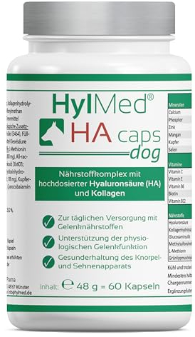 HylMed HA caps Dog, 17-in-1 Nährstoff-Komplex mit Hyaluronsäure, Kollagen und 15 weiteren Nährstoffen zur Unterstützung der Gelenke und der Bewegungsfreude des Hundes für bis zu 60 Tage