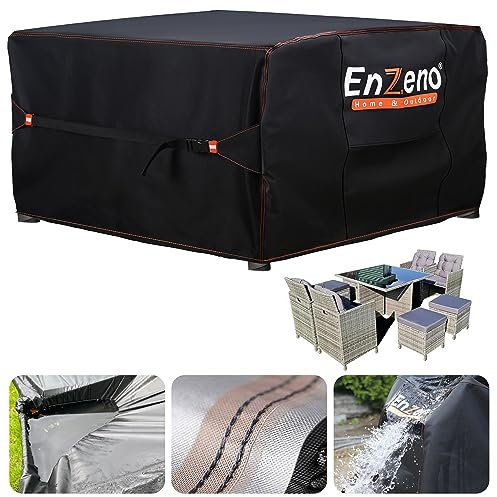Enzeno Cube Gartenmöbelabdeckungen wasserdicht für den Außenbereich, Terrasse Rattan Würfel Set Abdeckung außen, Heavy Duty Oxford Fabric Gartentischabdeckung mit Entlüftung 90 * 90 * 90cm