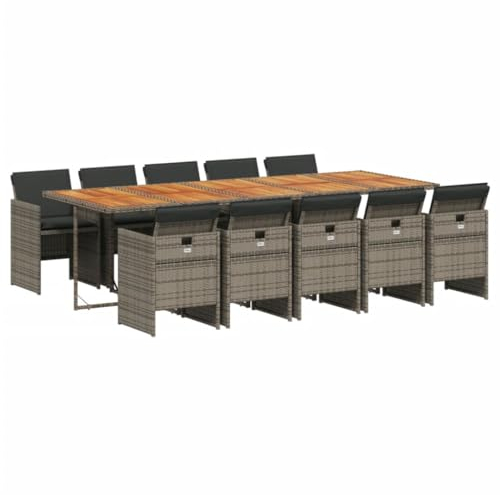 vidaXL Garten Essgruppe 11-TLG., Gartenmöbel Set mit Kissen, Gartengarnitur Tisch 10 Stühle, Lounge Sitzgruppe Sitzgarnitur, Grau Poly Rattan