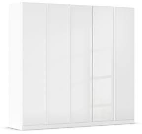 Rauch Möbel Monostar, Drehtürenschrank, Kleiderschrank, Kleiderschränke, Garderobe, 5-türig, 5 Glastüren, Farbe Glas weiß/Alpinweiß, 226x210x54cm