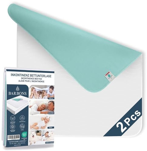 Barbons Inkontinenzunterlage waschbar Matratzenschutz 60x60 2er - wasserdichte Bett Inkontinenzauflage matratzenauflage Bettunterlage waschbar nässeschutz matratzenauflage (60x60 cm - 2er)
