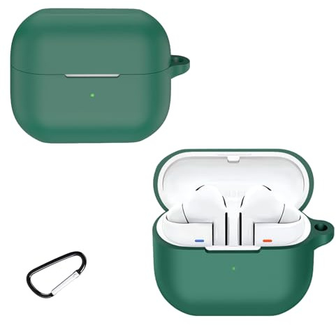 KZIOACSH Silicone Case for Samsung Galaxy Buds 3 FE/Buds 3/Buds 3 Pro, Ultra Slim Anti-Scratch Anti-Lost Protective Lightweight Washable Sumdge-Proof Earphone Skin Cover with Carabiner, Green