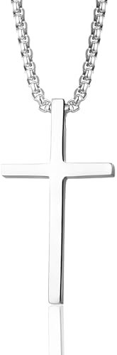 Ormromra Kreuz Kette Herren, Silber Kreuzanhänger, Rostfreier Edelstahl Halskette, Kreuz Anhänger Halskette, Damen Kreuz Kette Schmuck, Premium Stabile Kette mit Kreuz Anhänger