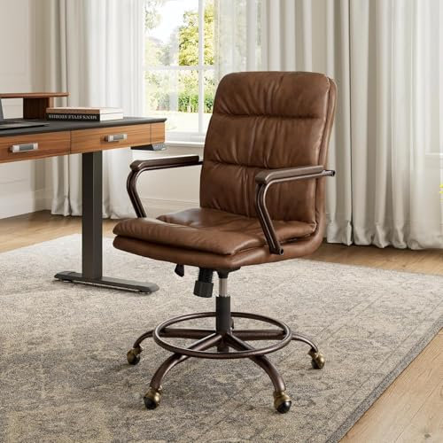 EUREKA ERGONOMIC Bürostuhl, Vintage Schreibtischstuhl PU-Leder, 360° Drehstuhl mit Rollen, Höhenverstellbar Computerstuhl, Home/Office/Büro, Bis 125KG - (Braun)