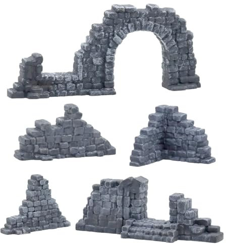 GWBox Ruined Stone Walls Set,Terrain Scenery for Tabletop 28mm Miniatures Wargame,3D Printed and Paintable Fairy House Diorama Accessories DIY Craft