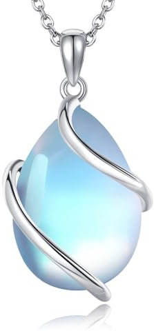 POPLYKE Mondstein Anhänger Halskette Sterling Silber Teardrop Anhänger Halskette Schmuck für Damen
