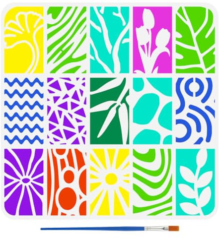 FINGERINSPIRE Zeichenschablone Für Geometrische Formen Mit Einem Pinsel 30x30cm Malvorlage Für Geometrische Texturen Blumen Blätter Karomuster Schablone Zum Malen Auf Holz Wänden Stoffen Und Möbeln