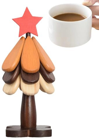 Salvamanteles de madera para platos calientes, posavasos con forma de árbol de Navidad, tapete de mesa de aislamiento plegable natural, salvamanteles de madera multifuncionales para ollas, cuencos y