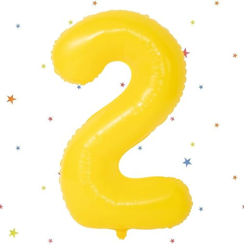 UDRKFOPK Zahlen Luftballon Gelb,Gelb Luftballon 2, 40 Zoll Gelb Folienballon 2,101cm Gelb Zahlenballon 2 Helium Ballon Luftballon 2 Geburtstag für 2 Jahre Geburtstagsdeko Kinder Mädchen Junge