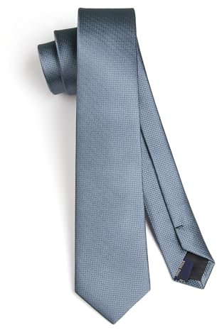 HISDERN Krawatte Schmale Krawatten Schmale Seiden für Herren Solide Klassische für Hochzeit Party Business Grau Blau (6cm)