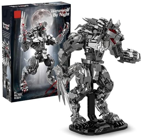 Fuleying Werwolf bei Nacht Bausteine Bausatz mit Stützsockel, 813 PCS Kreative Wolf Monster Klemmbausteine, Werwolf Modell Spielzeug für Film Fans Erwachsene Kinder ab 8 Jahren