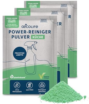 oecolife Küchenreiniger Pulver, Power-Reiniger-Pulver, nachhaltiger Küchenreiniger für Küchen und Oberflächen, Pulver für 3x500 ml Flüssigreiniger, plastikfrei & biologisch abbaubar, Nachfüllpack
