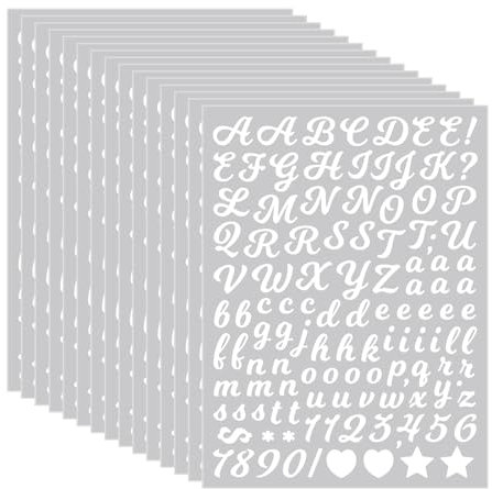 WD&CD 0.5 Inch 15 Sheets Self Adhesive Vinyl Letter Number Symbol Stickers Alphabet for Kids Mailbox Suitcase Guitar Water Bottle Laptop Guitar Phone Case Scrapbooking, Handwritten Letters White