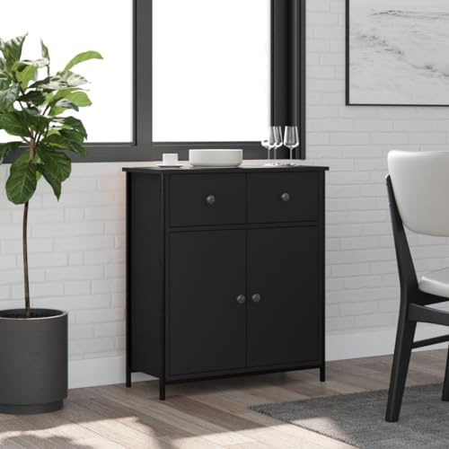 Myheimly Sideboard, Kommode mit viel Stauraum, Highboard Wohnzimmerschrank mit verstellbaren Beinen, Schrank Anrichte Beistellschrank,HolzwerkstoffSchwarz