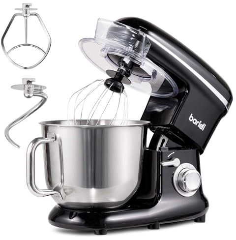 Baridi Stand Mixer, 6L Stainless Steel Bowl, Supplied with Dough Hook, Egg Whisk and Beater, 1500W, Black - DH173
