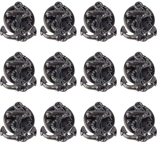 SUPERFINDINGS 12 Stück Anker Broschennadeln Schwarze Anker Anstecknadeln Dekorative Broschen Aus Legierung Segel Brosche Marine Motiv Anstecknadel Für Damen Und Herren Anzug Mantel Stoffjacke