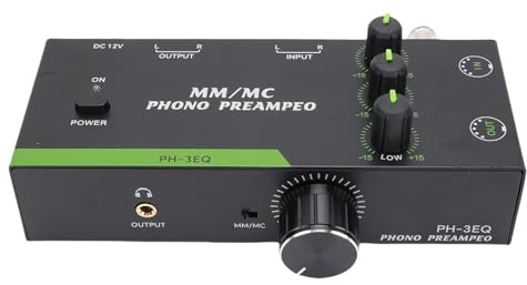 Asixxsix Phono-Vorverstärker, Plattenspieler-Verstärker mit 3-Band-Anpassung und XLR-Eingangsausgang für MM-MC-Tonabnehmer, MI NI-Plattenspieler-Vorverstärker (EU -Stecker 100‑240V)