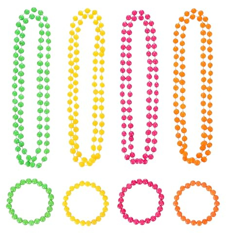 8 Stück Schmuck 80er Jahre Outfit Damen Set,Neon Accessoires,Neon Perlen Halskette Armbänder Kostüm Zubehör,Perlenarmbänder,Bad Taste Outfit für 80er-Themenparty,Kostümparty,Karneval und Halloween