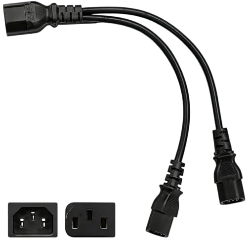 C14 auf C13 + Euro-Y-Splitter-Stromkabel,Kaltgeräte Splitte Netzkabel IEC-320 Power Y Typ Splitter Adapter Kabel 250V 10A für Computer Monitor Drucker, 30cm