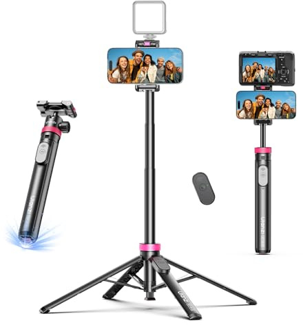 ULANZI MT-44B Phone Tripod, 59'' Auto Open Phone Stand Dual Camera Set up | 360° Ball Head, Extendable Selfie Stick w Cold Shoe, Stable Four-Leg for Filming Vlog Travel, Family Gatherings