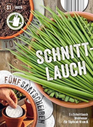 Saatscheiben Schnittlauch, 5 Stk, 8 cm Durchmesser, 10g, Anzucht Samen-Set drinnen auf der Fensterbank oder dem Balkon, im Balkonkasten oder im Hochbeet