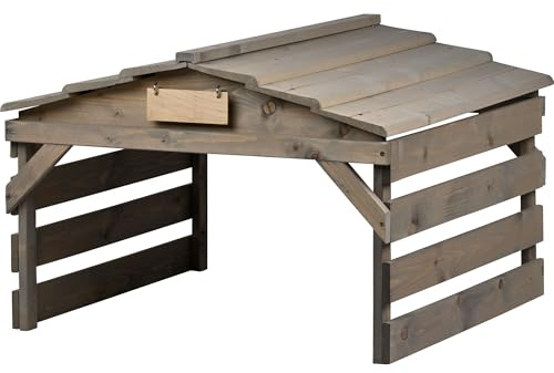 dobar® Mähroboter Garage aus Holz mit abnehmbarem Dach - Rasenroboter Unterstand mit individualisierbarem Schild - 78,5 x 74 x 52,5 cm - Steingrau