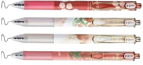 GMBYLBY 4 Stück Gel Tintenstift mit Rosen Blumenmuster, einziehbare schwarze Gel Tinte, 0, 5 mm feine Spitze, schnell trocknend, für tägliche Notizen und Studien, Kugelschreiber