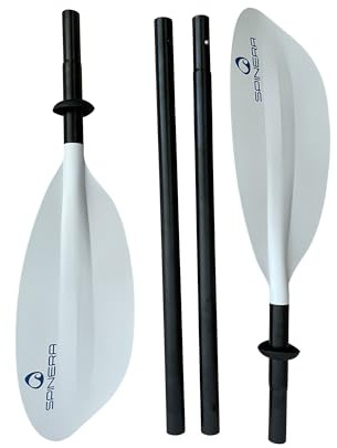 SPINERA Kayak Paddel 230 cm | 4-teiliges Aluminium Doppelpaddel | Zerlegbar & leicht | Glasfaserverstärkte PP-Schaufeln | Kayak Ruder für Schlauchkayak, Touring & Freizeit