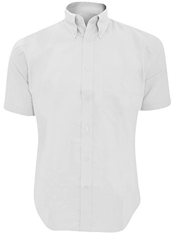 Kustom Kit Oxford Short Sleeve Shirt with Button-Down Collar, White, 17inch