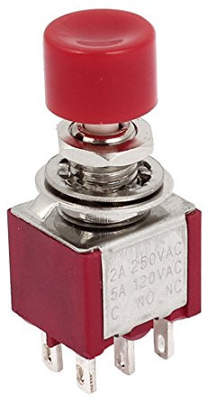 sourcing map Rouge 6 broches sur/sur DPDT momentané bouton poussoir interrupteur AC 125 V 5 A 250 V 2 A