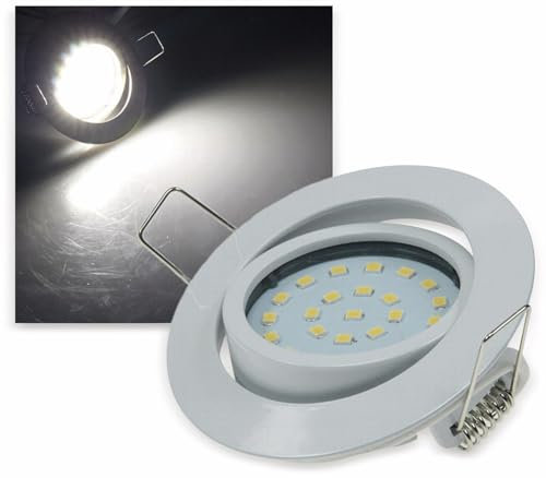 ChiliTec LED Einbauleuchte Deckenleuchte Einbau Ø 74mm schwenkbar 3Watt 390 Lumen 26mm flach 230V Einbaustrahler Edelstahl Weiß Design 4000k Licht Neutralweiß