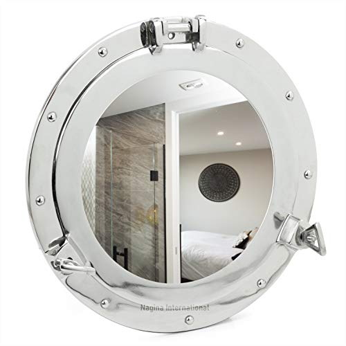 Nagina International Winery Finery Ships Porthole Mirror in Polished Aluminium - 2 Sizes Silver Metal Nautical Sailing (Large)