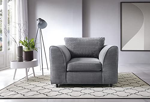 Abakus Direct Full Armchairs for Lounge - Opulent Jumbo Cord Living Room Armchairs with Thick Luxury Deep Filled Cushioning | Contemporary in Elegant Grey | 102Wx86Dx78H