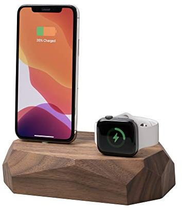 Oakywood - Estación de Carga Apple Doble - Base de Madera 2en1 Compatible con Apple Watch, Compatible con iPhone - 1 x Conector Lightning USB-A Incluido - Base combinada - Nogal