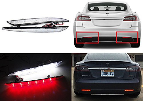 RZG 2x Clear Lens Rear Bumper Reflector LED Fog Tail Stop Brake Light Reverse Lamp DRL For 2012-up Model S 2017-up Model 3