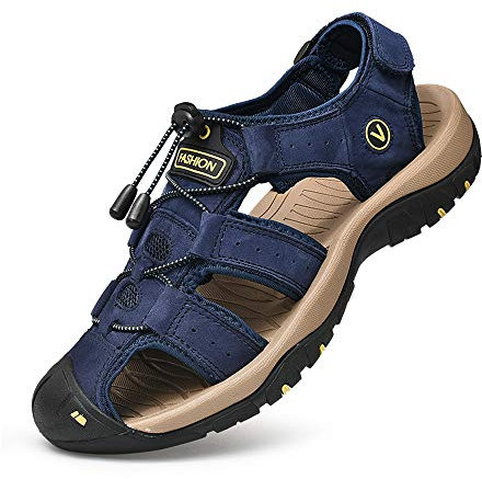 Sandales Homme Cuir Marche Randonnée Fermées Été Extérieur Chaussures de Sport Plage Chaussures d'eau Plage - Bleu marine - 42