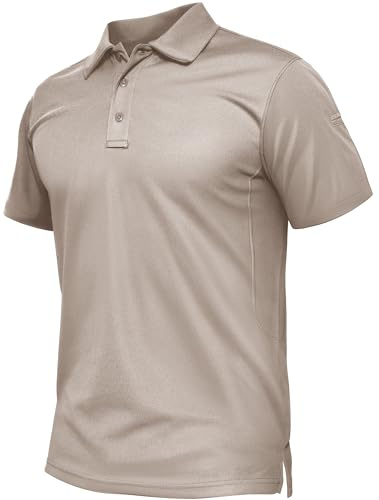 TACVASEN Mens Polo Shirts Lightweight Short Sleeve Polo Work Tops Khaki XL