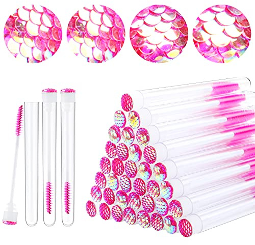Dming 50 Stück Einweg Mascara Bürsten Wimpernverlängerung Pinsel Diamant Mascara Stäbe mit Tube Spulen Lash Brush Makeup Tool Lash Extension Supplies (Scale D Pink 50)