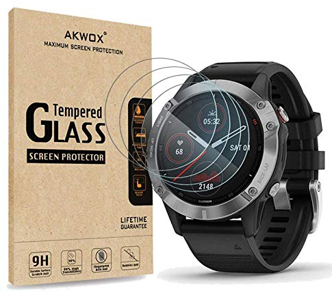AKWOX 4 Stück Schutzfolie Kompatibel mit Garmin Fenix 6, Garmin Fenix 6 Pro und Garmin Vivomove HR Bildschirm Schutz, 9H Härte Kratzfest Schutzglas für SmartWatch Displayschutz