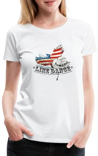 Spreadshirt Line Dance Cowboyhut USA Flagge Tanz Frauen Premium T-Shirt, L, Weiß