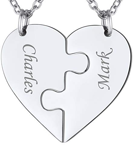 Suplight Liebespaar Halsketten personalisiert 2 Stücke Puzzle Herz mit Gravur Edelstahl Partnerketten Freundschaftsketten stylischer Modeschmuck für Jahrestag Valentinstag