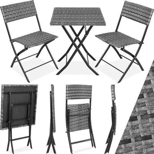 TecTake® Salon de Jardin Extérieur en Poly Rotin pour 2 Personnes - Ensemble Chaise et Table Pliables - Mobilier pour Amenagement Balcon Terrasse Veranda