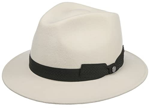 LIERYS White Patterson Traveller Wollhut - Weißer Hut - Eleganter Filzhut mit Ripsband - Unisex - Herbst/Winter - Made in Italy weiß 59 cm
