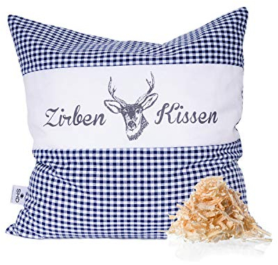 SHD Zirbenkissen Dekokissen mit Zirbenholz Alpen 100% Baumwollekariert, Decorative, natürlich duftend, Hirschprint Vichy Geschenk Frauen (Blau Kariert, 30 x 30 cm)