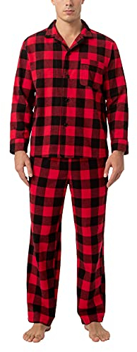 LAPASA Ensemble de Pyjama Homme Chaud & Confortable 100% Flanelle de Coton M95 Ensemble à Carreaux Rouge & Noir, M